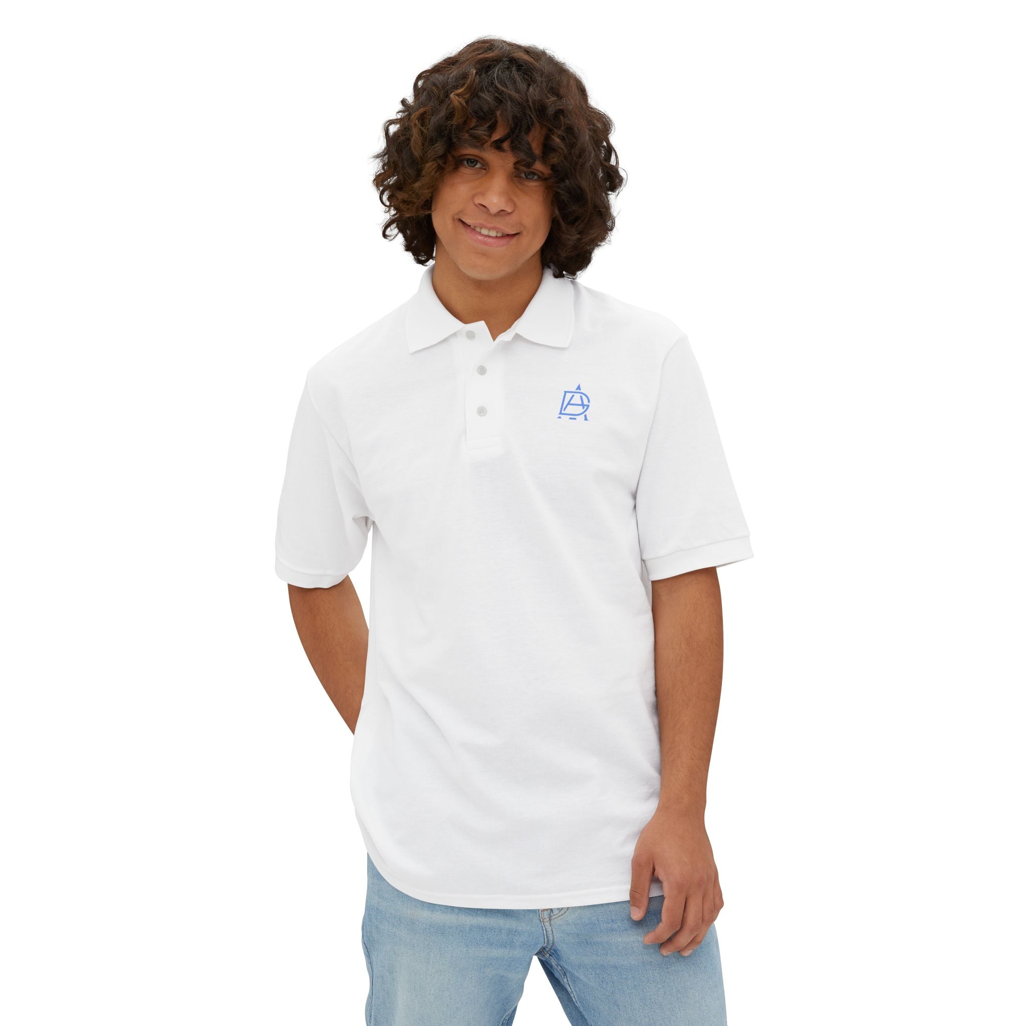 Men's Piqué Polo with Minimal Blue Monogram – Casual Golf & Workwear