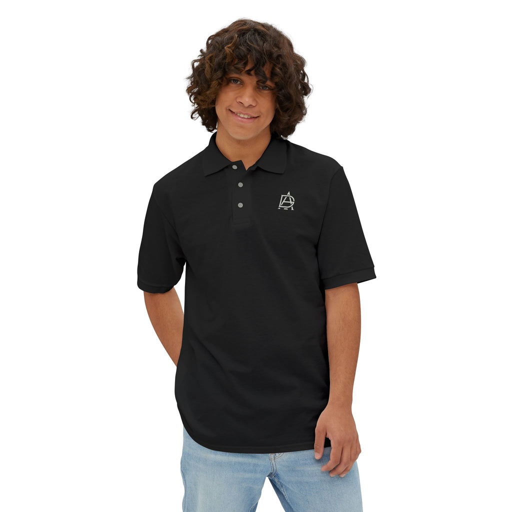 Men's Piqué Polo with Minimal Blue Monogram – Casual Golf & Workwear