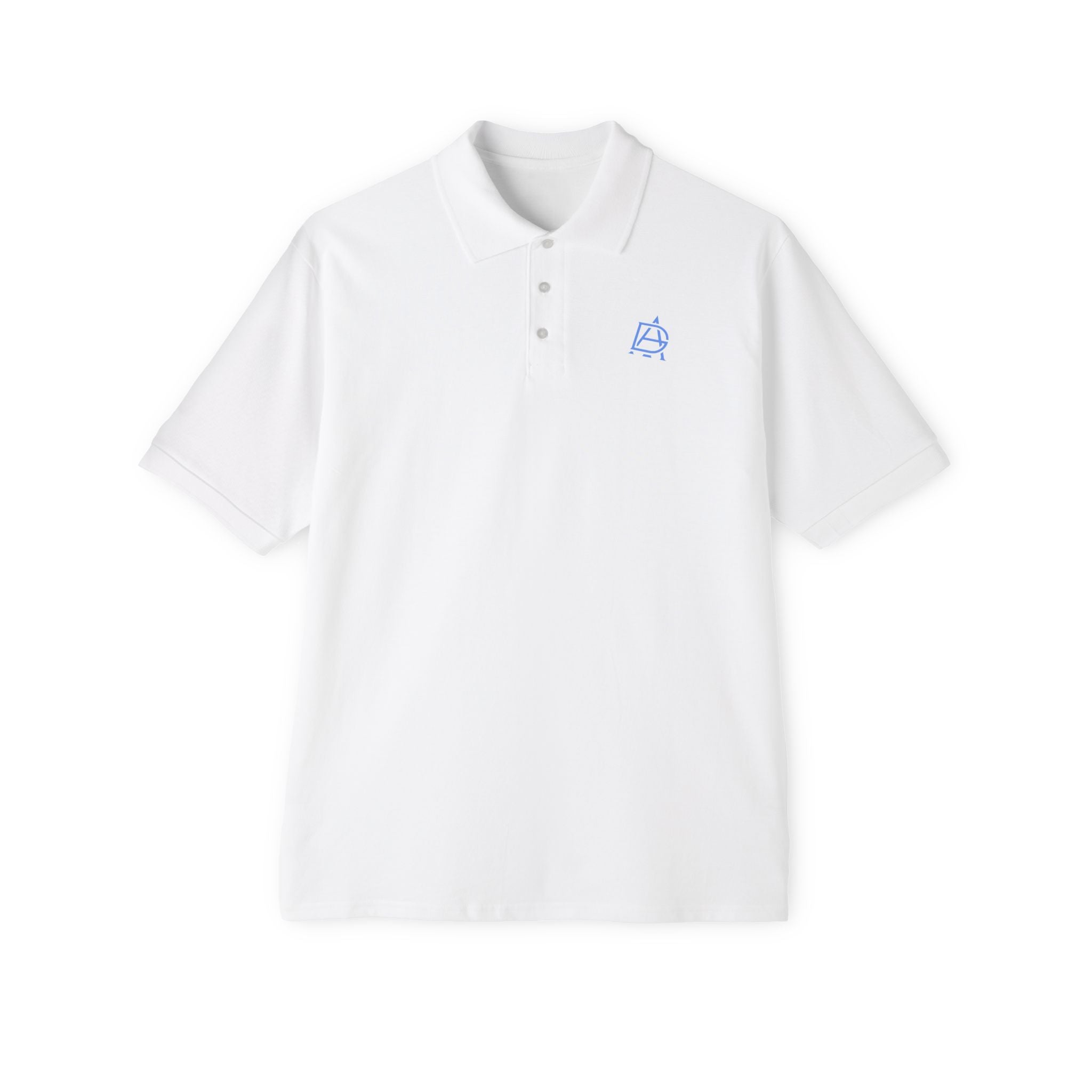 Men's Piqué Polo with Minimal Blue Monogram – Casual Golf & Workwear
