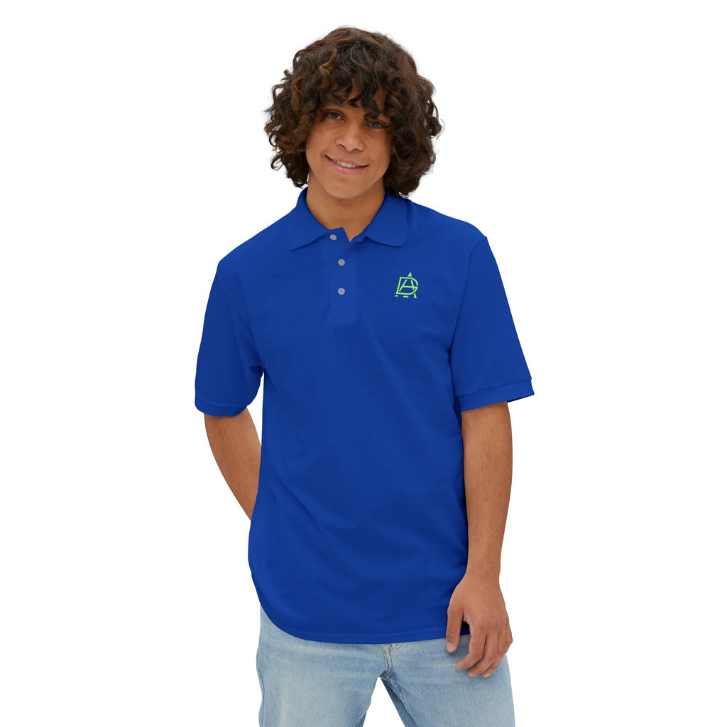 Men's Piqué Polo with Minimal Blue Monogram – Casual Golf & Workwear